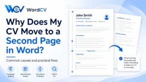 CV moving to a second page in Microsoft Word with page break and spacing issues