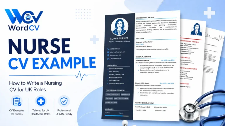 Nurse CV example for UK healthcare roles with registered, student and newly qualified nurse CVs