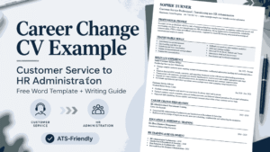 Career Change CV example with a free Word template showing a transition from customer service to HR administration