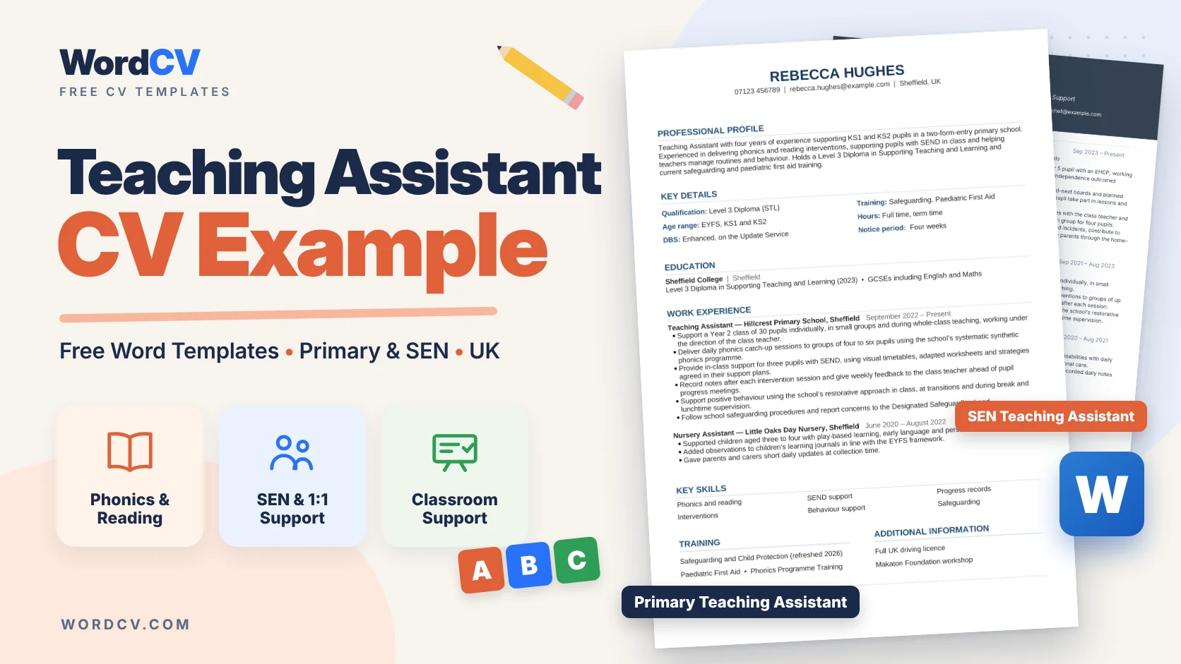 Teaching Assistant CV example with free Primary and SEN Teaching Assistant Word templates for UK schools